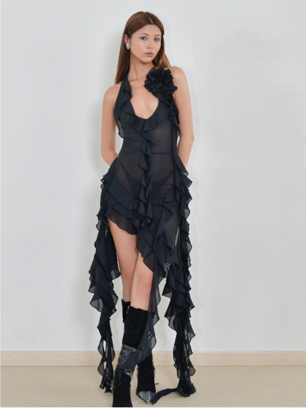 Fanci Club Garden of Eden M Black Mesh Dress